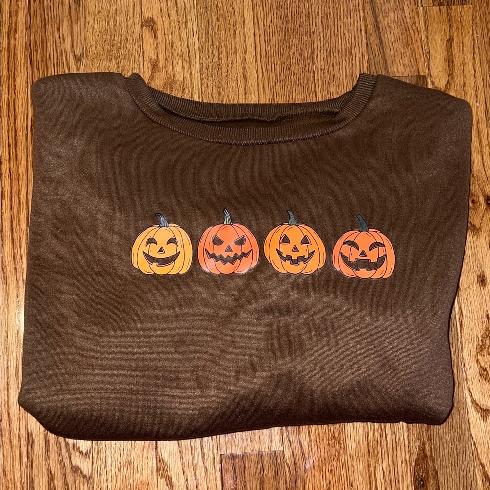 SHEIN Brown Jack O’Lantern Pumpkin Crewneck Sweatshirt Women’s Size Large